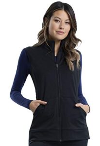 cherokee women scrubs vest workwear revolution zip front knit ww521, l, black