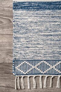 nuloom angela striped fringe wool area rug, 4' x 6', blue