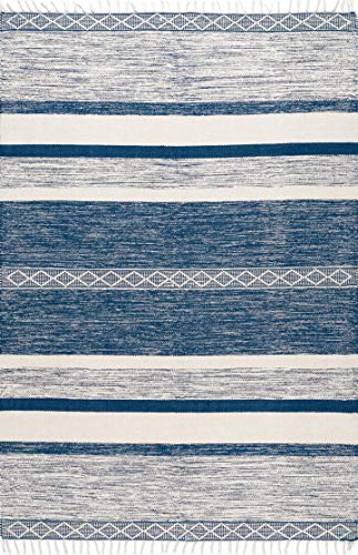 nuLOOM Angela Striped Fringe Wool Area Rug, 4' x 6', Blue