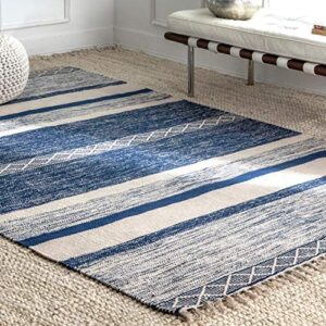 nuLOOM Angela Striped Fringe Wool Area Rug, 4' x 6', Blue