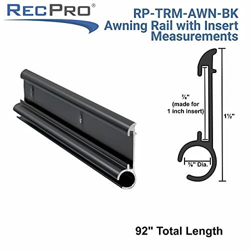 RecPro RV Awning Trim Made for Insert | Black or White Color Options | Aluminum | 92" Length | Made in The USA (2 Trim Pieces, Black)
