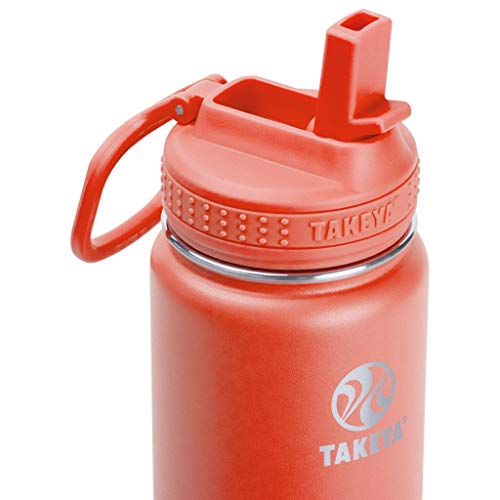 Takeya Actives Insulated Stainless Steel Water Bottle with Straw Lid, 24 Ounce, Coral