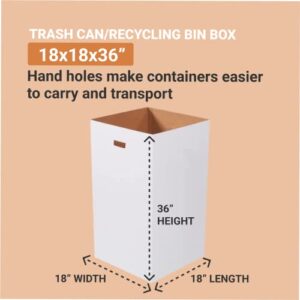 AVIDITI Cardboard Trash Cans and Recycling Bins, 50 Gallon 18"L x 18"W x 36"H, 10-Pack | Reuseable and Disposeable Pop Up Garbage Boxes Container for Party, Parties, Recycle, Outdoor Events, White Box 18x18x36