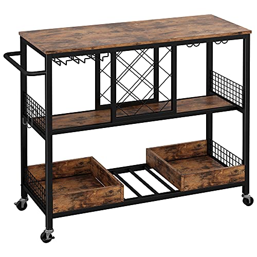 IRONCK Bar Cart, Industrial Serving Cart on Wheels Kitchen Storage Cart for The Home Wood and Metal Frame, Vintage Brown