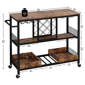 IRONCK Bar Cart, Industrial Serving Cart on Wheels Kitchen Storage Cart for The Home Wood and Metal Frame, Vintage Brown