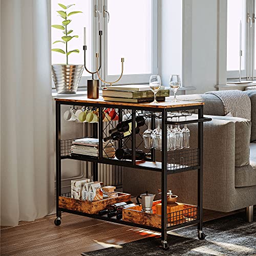 IRONCK Bar Cart, Industrial Serving Cart on Wheels Kitchen Storage Cart for The Home Wood and Metal Frame, Vintage Brown