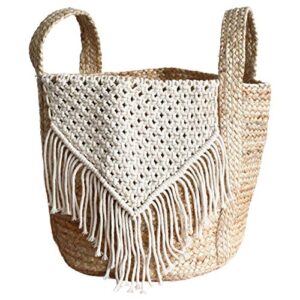 Jute and Macramé Storage Basket with Handles – Natural Boho Decorative Décor for Organizing Blankets, Indoor Plants, Laundry, Towels Or Baby Toys - Collapsible 13” X 12” x 14” by Gully and Vine