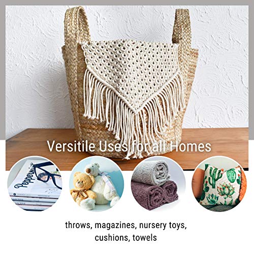 Jute and Macramé Storage Basket with Handles – Natural Boho Decorative Décor for Organizing Blankets, Indoor Plants, Laundry, Towels Or Baby Toys - Collapsible 13” X 12” x 14” by Gully and Vine