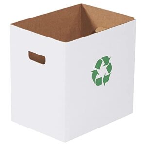 aviditi 7 gallon corrugated cardboard trash can and recycling bins with recycle logo, 15" x 11" x 15", white, reuseable and disposeable garbage container for parties and outdoor events, 20 pack
