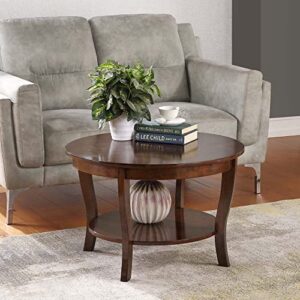 Convenience Concepts American Heritage Round Coffee Table with Shelf, Espresso