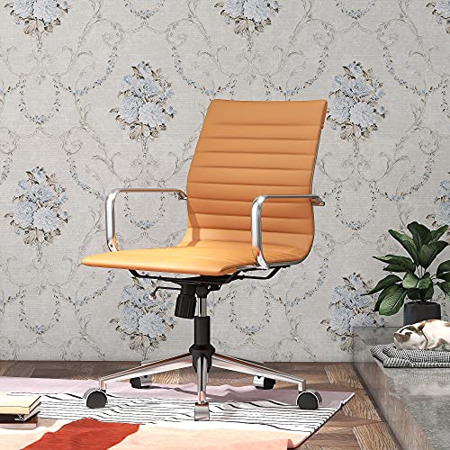 LUXMOD Mid Back Office Chair with Armrest, Terracotta Adjustable Swivel Chair in Durable Vegan Leather, Ergonomic Desk Chair for Extra Back & Lumbar Support, Modern Executive Chair…