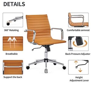 LUXMOD Mid Back Office Chair with Armrest, Terracotta Adjustable Swivel Chair in Durable Vegan Leather, Ergonomic Desk Chair for Extra Back & Lumbar Support, Modern Executive Chair…