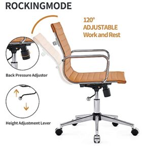 LUXMOD Mid Back Office Chair with Armrest, Terracotta Adjustable Swivel Chair in Durable Vegan Leather, Ergonomic Desk Chair for Extra Back & Lumbar Support, Modern Executive Chair…