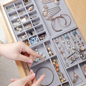 Jewelry Trays Organizer, Stackable Closet Dresser Drawer Accessories Tray Set of 4 Drawer Organizer for Earring, Ring, Gadgets & Cosmetics, Display Organizer Necklace Storage Showcase Bracelet Removable Tray