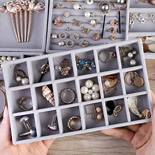 Jewelry Trays Organizer, Stackable Closet Dresser Drawer Accessories Tray Set of 4 Drawer Organizer for Earring, Ring, Gadgets & Cosmetics, Display Organizer Necklace Storage Showcase Bracelet Removable Tray