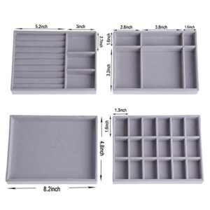 Jewelry Trays Organizer, Stackable Closet Dresser Drawer Accessories Tray Set of 4 Drawer Organizer for Earring, Ring, Gadgets & Cosmetics, Display Organizer Necklace Storage Showcase Bracelet Removable Tray