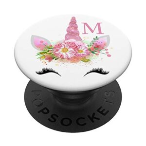 cell phone holder pop up handle,cute unicorn pink initial m popsockets popgrip: swappable grip for phones & tablets