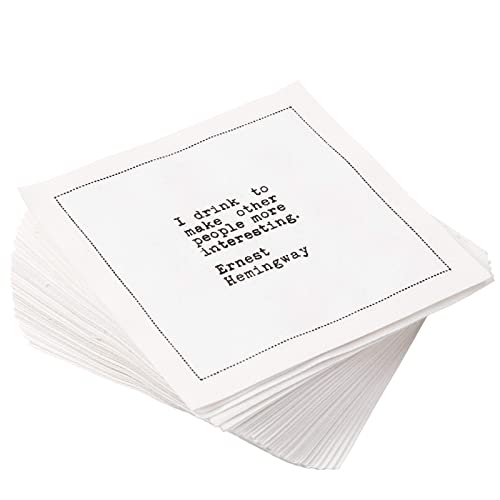 Five Star Napkins Drinking Quotes, White Cotton Cocktail Napkins, Beverage Napkins, Bar Napkins, Cloth Napkins, Party Napkins, Events, Holidays, Weddings, Birthdays, Disposable, 4.5" x 4.5"- (50x)