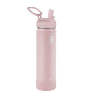 takeya actives insulated stainless steel water bottle with straw lid, 22 ounce, blush