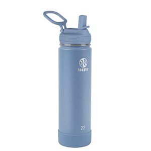 takeya actives insulated stainless steel water bottle with straw lid, 24 ounce, bluestone