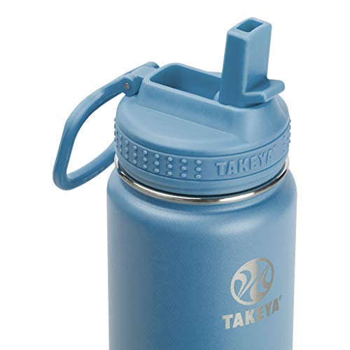 Takeya Actives Insulated Stainless Steel Water Bottle with Straw Lid, 24 Ounce, Bluestone