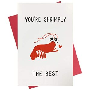 Funny Birthday Card, Cute Anniversary Card for Husband Wife GF BF, Shrimply The Best Love Card for Him or Her