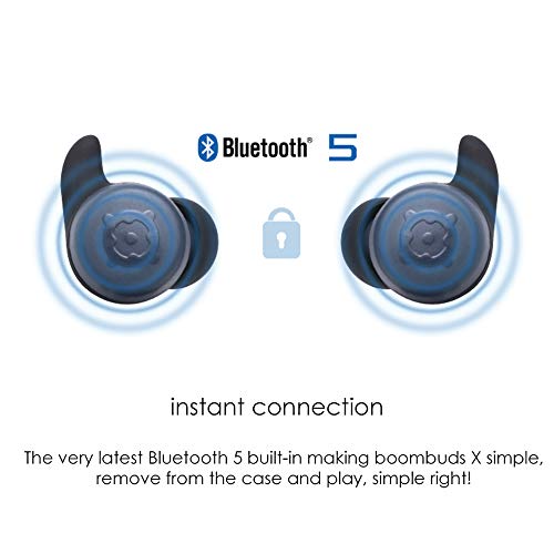 BoomPods Boombuds X True Wireless - Bluetooth Earbuds IPX 6 Water Resistant/Sweatproof Ergofit, Portable Magnetic Charging Case, Best Sports Earphones