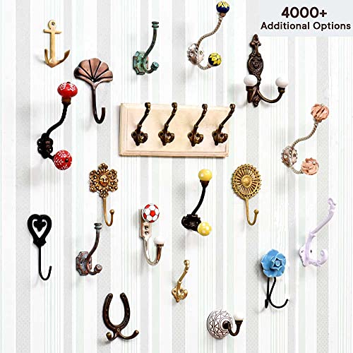 IndianShelf Coat Hooks Wall Mount | White Double Coat Hooks | Ceramic Wall Hook for Backpack | Etched Hat Hook [13.97 cm]