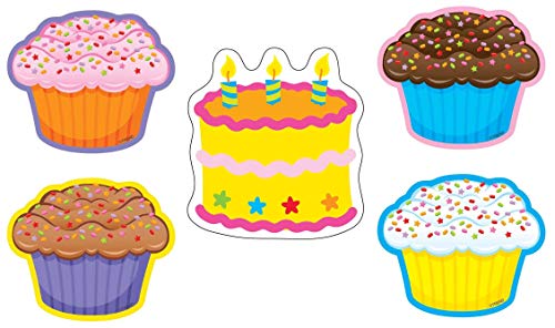 72 Piece Cutout Set | 36 Cupcake Cutouts for Bulletin Board, 36 Birthday Cake Cut Outs | Set for Classroom Decorations, Party, Class Room Walls, Lockers, Desk, Door