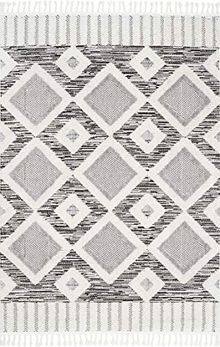 nuLOOM Theola Geometric High-Low Shag Area Rug, 3' x 5', Grey