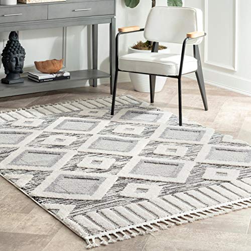 nuLOOM Theola Geometric High-Low Shag Area Rug, 3' x 5', Grey