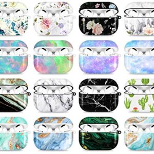 A-Focus Compatible with AirPods Pro Case Marble, Blue Green Marble Texture Smooth IMD Design Series Shock Proof Flexible Slim TPU Cover Case with Carabiner for AirPods Pro Glossy Blue Green