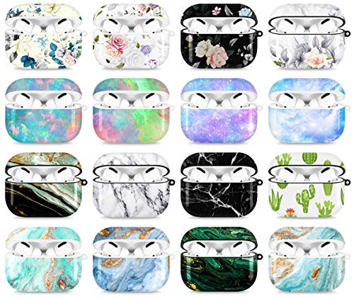 A-Focus Compatible with AirPods Pro Case Marble, Blue Green Marble Texture Smooth IMD Design Series Shock Proof Flexible Slim TPU Cover Case with Carabiner for AirPods Pro Glossy Blue Green