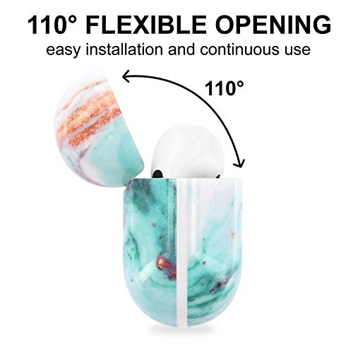 A-Focus Compatible with AirPods Pro Case Marble, Blue Green Marble Texture Smooth IMD Design Series Shock Proof Flexible Slim TPU Cover Case with Carabiner for AirPods Pro Glossy Blue Green