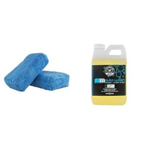 chemical guys cws_995 meticulous matte auto wash (64 oz), 64. fluid_ounces and mic_292_02 premium grade microfiber applicator, blue (pack of 2)