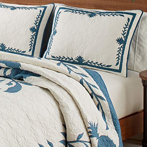 Tommy Bahama - Queen Quilt, Cotton Lightweight Bedding, Pre-Washed for Added Softness (Aloha Pineapple Blue, Queen)