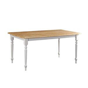 benjara grained rectangular wooden dining table with turned legs, brown and white