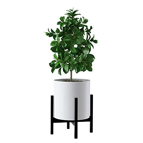 FaithLand Plant Pot 12 inch - Perfectly Fits Mid-Century Modern Plant Stand - Drainage Plug and Drainage Mesh Screen - Matte White