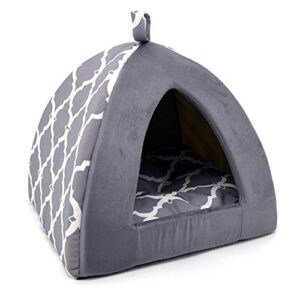 pet tent-soft bed for dog and cat by best pet supplies - gray lattice, 16" x 16" x h:14"