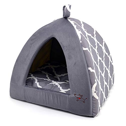 Pet Tent-Soft Bed for Dog and Cat by Best Pet Supplies - Gray Lattice, 16" x 16" x H:14"