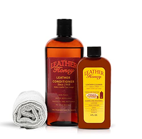 Leather Honey Complete Leather Care Kit Including 4 oz Cleaner, 8 oz Conditioner and Applicator Cloth for use on Leather Apparel, Furniture, Auto Interiors, Shoes, Bags and Accessories