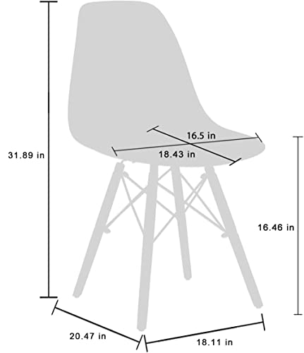 CangLong Modern Mid-Century Shell Lounge Plastic DSW Natural Wooden Legs for Kitchen, Dining, Bedroom, Living Room Side Chairs, Set of 2, Grey