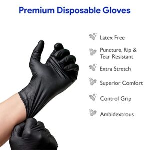 Disposable Black Nitrile Gloves Medium, 200 Count -Heavy Duty 4 Mil Thick -Powder Free, Rubber Latex Free, Medical Exam Grade