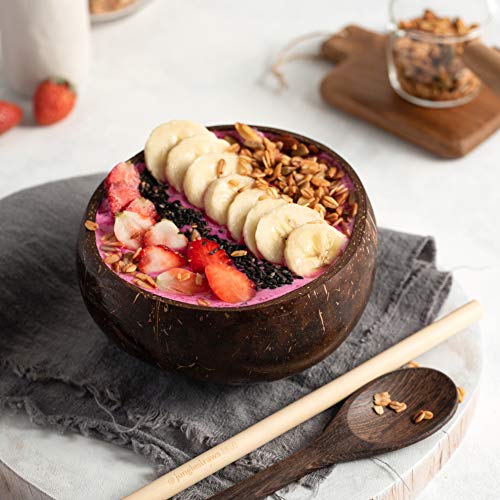 Jungle Culture 2 Polished Coconut Bowl and Wooden Spoons Set • Natural Coconut Bowls & Bamboo Straws • Smoothie Bowls • Coconut Shell Acai Bowls Healthy Choice Buddha Bowls • Eco Friendly Vegan Gifts