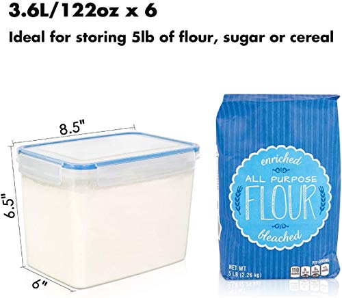 Airtight Food Storage Containers with Lids- HOOJO 6 Pcs (3.3QT / 3.6L) Plastic Containers for Flour, Cereal and Bulk Dry Food, BPA Free Storage Containers for Kitchen Pantry and Snacks, Blue