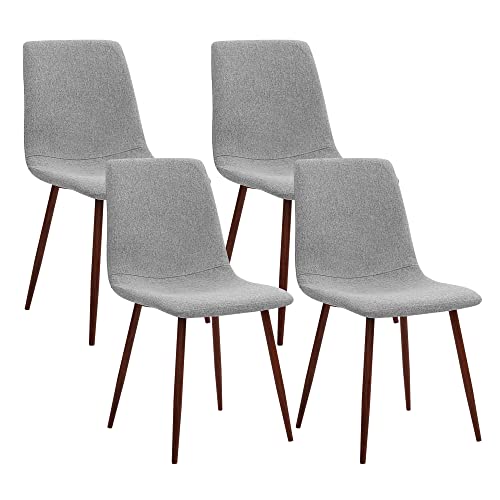 CangLong Set of 4, Kitchen Fabric Cushion Seat Back, Modern Mid Century Living Room Side Metal Legs Dining chair, Grey