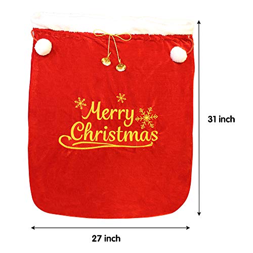 JOYIN Christmas Santa Sack with Cord Drawstring (31" x 27") for Indoor Xmas Give Decoration, Holiday Gift Décor, Giant Presents Gifts Wrap.