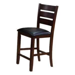 benjara leatherette wooden counter chair with ladder back, set of 2, brown
