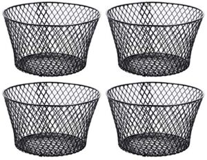 small metal rectangular, oval and round wire baskets with handles, black and white, 4-ct sets (round black without handles)