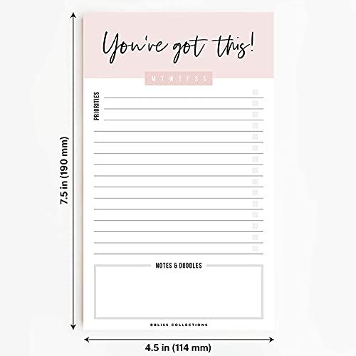 Bliss Collections To Do List Notepad, You've Got This, Magnetic Weekly and Daily Planner for Organizing and Tracking Grocery Lists, Appointments, Reminders, Priorities and Notes, 5"x7" (50 Sheets)